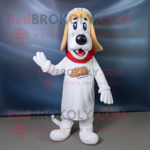 White Hot Dogs mascot costume character dressed with a Bootcut Jeans and Headbands