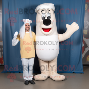 White Hot Dogs mascot costume character dressed with a Bootcut Jeans and Headbands