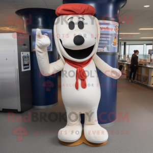 White Hot Dogs mascot costume character dressed with a Bootcut Jeans and Headbands