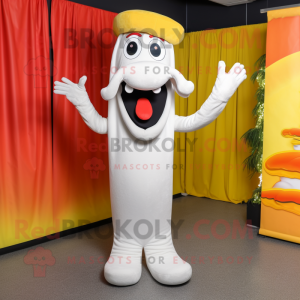 White Hot Dogs mascot costume character dressed with a Bootcut Jeans and Headbands