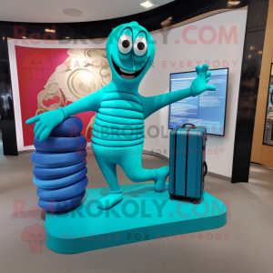 Turquoise Contortionist mascot costume character dressed with a Midi Dress and Briefcases