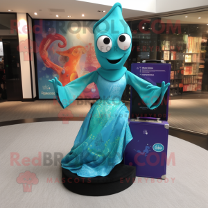 Turquoise Contortionist mascot costume character dressed with a Midi Dress and Briefcases