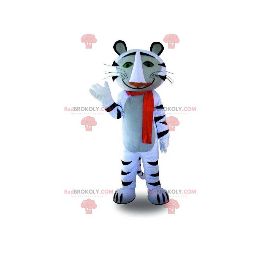 Mascote tigre branco e preto, fantasia de felino, tigre gigante