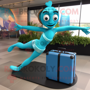 Turquoise Contortionist mascot costume character dressed with a Midi Dress and Briefcases