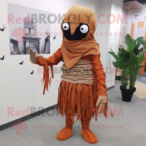 Rust Scarecrow mascot costume character dressed with a Leggings and Shawl pins