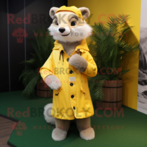 Yellow Ferret mascot costume character dressed with a Jacket and Brooches