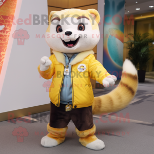 Yellow Ferret mascot costume character dressed with a Jacket and Brooches