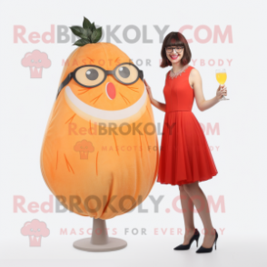 Orange Grapefruit mascot costume character dressed with a Cocktail Dress and Eyeglasses