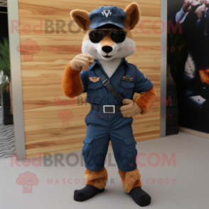 Navy Fox mascot costume character dressed with a Cargo Pants and Sunglasses