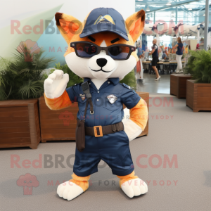 Navy Fox mascot costume character dressed with a Cargo Pants and Sunglasses