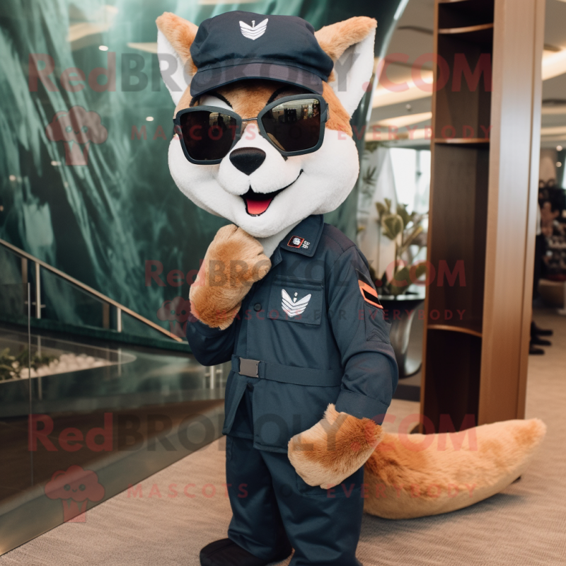 Navy Fox mascot costume character dressed with a Cargo Pants and Sunglasses Navy Fox mascot costume character dressed with a Cargo Pants and Sunglasses