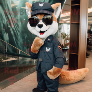 Navy Fox mascot costume character dressed with a Cargo Pants and Sunglasses