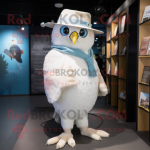 White Owl mascot costume character dressed with a Trousers and Hat pins