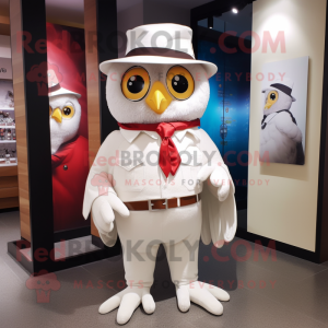 White Owl mascot costume character dressed with a Trousers and Hat pins