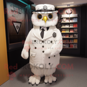 White Owl mascot costume character dressed with a Trousers and Hat pins