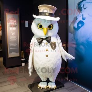 White Owl mascot costume character dressed with a Trousers and Hat pins