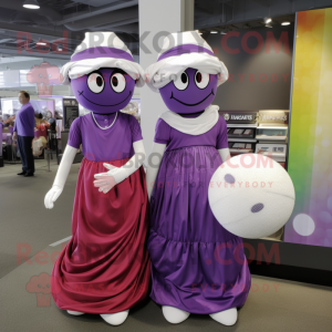 Purple Golf Ball mascot costume character dressed with a Wrap Dress and Headbands