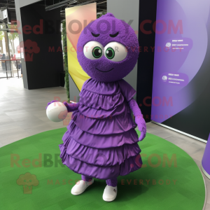 Purple Golf Ball mascot costume character dressed with a Wrap Dress and Headbands