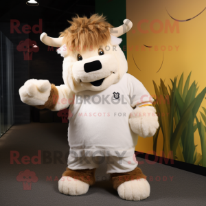 Cream Yak mascot costume character dressed with a Polo Tee and Shoe clips