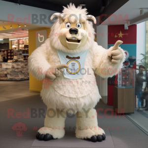 Cream Yak mascot costume character dressed with a Polo Tee and Shoe clips