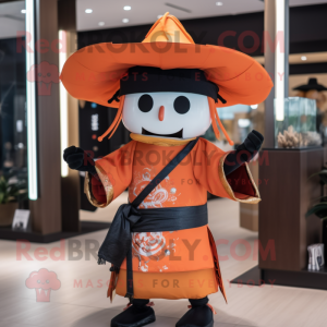 Orange Samurai mascot costume character dressed with a Blouse and Hats