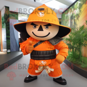 Orange Samurai mascot costume character dressed with a Blouse and Hats