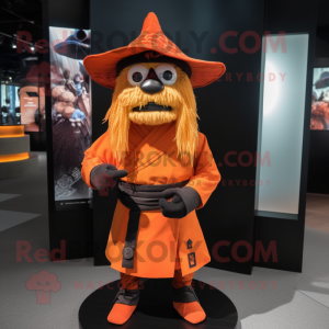 Orange Samurai mascot costume character dressed with a Blouse and Hats