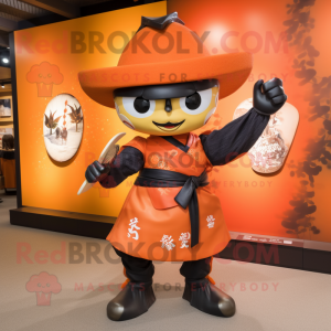 Orange Samurai mascot costume character dressed with a Blouse and Hats