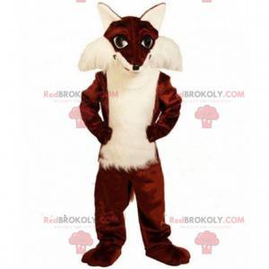 Mascote linda raposa marrom e branca, fantasia de raposa -