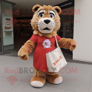 nan Saber-Toothed Tiger mascot costume character dressed with a Empire Waist Dress and Tote bags