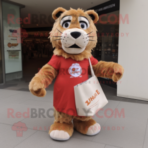 nan Saber-Toothed Tiger mascot costume character dressed with a Empire Waist Dress and Tote bags