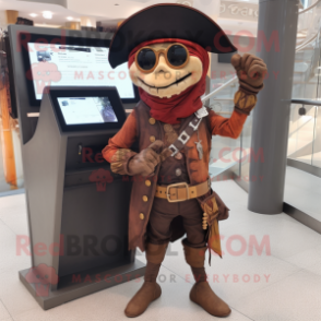 Rust Pirate mascot costume character dressed with a Skinny Jeans and Briefcases