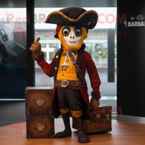 Rust Pirate mascot costume character dressed with a Skinny Jeans and Briefcases