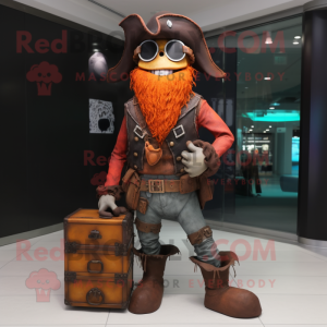 Rust Pirate mascot costume character dressed with a Skinny Jeans and Briefcases