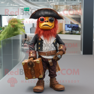 Rust Pirate mascot costume character dressed with a Skinny Jeans and Briefcases