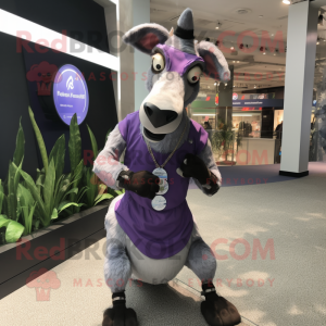 Lavender Okapi mascot costume character dressed with a Sheath Dress and Bracelet watches
