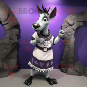 Lavender Okapi mascot costume character dressed with a Sheath Dress and Bracelet watches