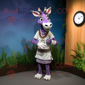 Lavender Okapi mascot costume character dressed with a Sheath Dress and Bracelet watches