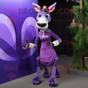 Lavender Okapi mascot costume character dressed with a Sheath Dress and Bracelet watches