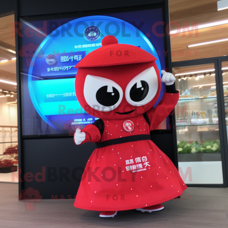 Red Sushi mascot costume character dressed with a Mini Skirt and Digital watches Red Sushi mascot costume character dressed with a Mini Skirt and Digital watches