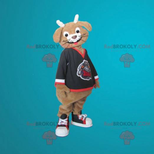 Brun och vit kaninmaskot som ler - Redbrokoly.com