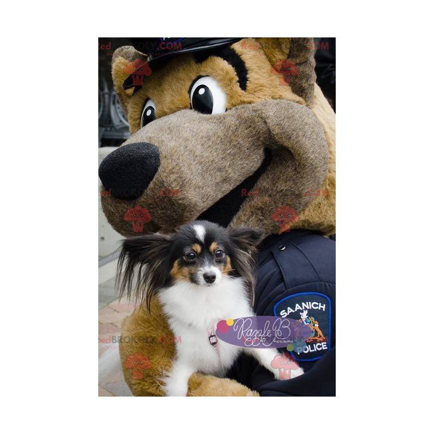 Brun hundemaskot klædt som en politimand - Redbrokoly.com