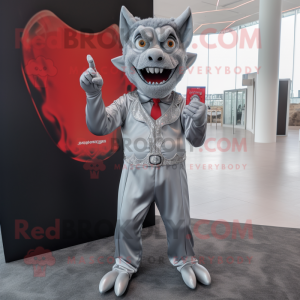 Silver Devil mascot costume character dressed with a Romper and Pocket squares