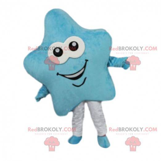 Blå stjerne maskot, smilende stjernedrakt - Redbrokoly.com