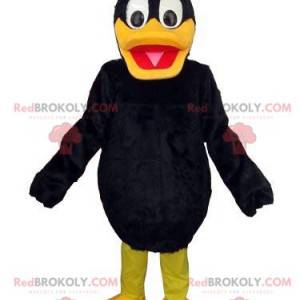Mascotte de canard noir et jaune, costume de canard, d'oiseau -