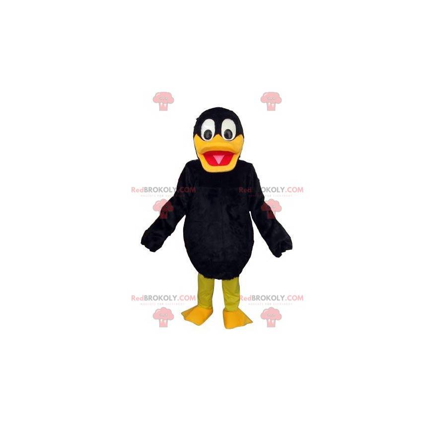 Mascotte de canard noir et jaune, costume de canard, d'oiseau -