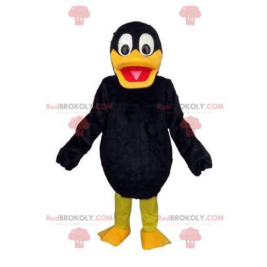 Mascotte de canard noir et jaune, costume de canard, d'oiseau -