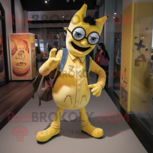 Yellow Vampire mascot costume character dressed with a Bootcut Jeans and Handbags
