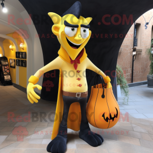 Yellow Vampire mascot costume character dressed with a Bootcut Jeans and Handbags