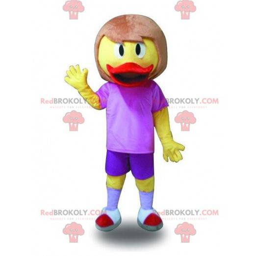 Eend mascotte met haar. Vrouw kostuum - Redbrokoly.com